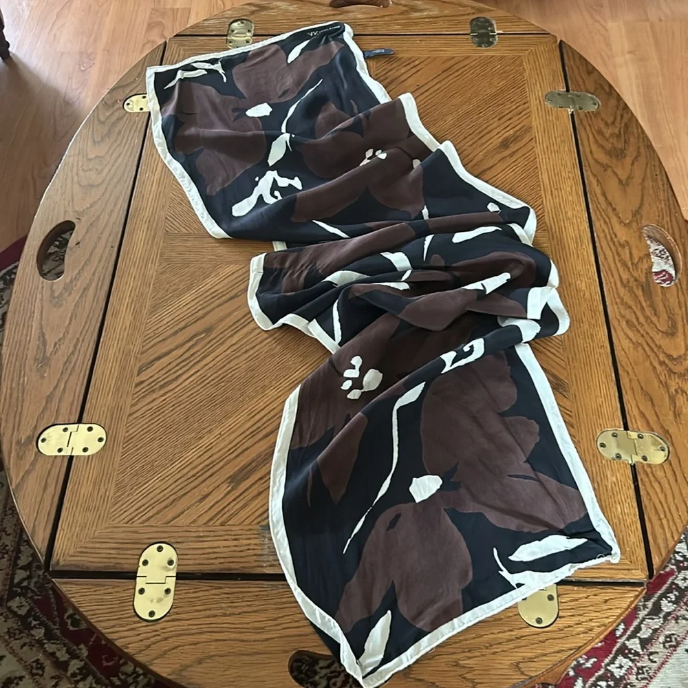 Vintage Black and Brown Hand-Rolled Silk Scarf